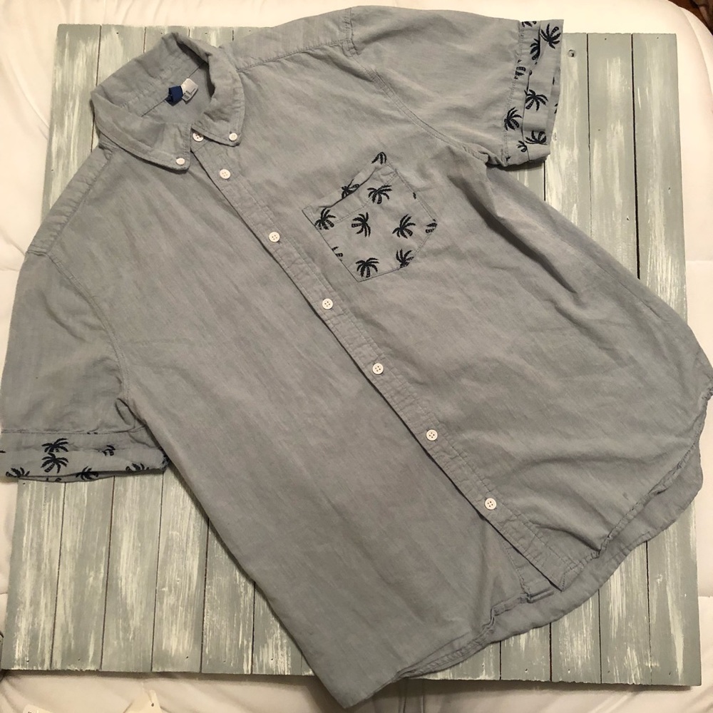 Grey Button Up with Palm Tree Print
